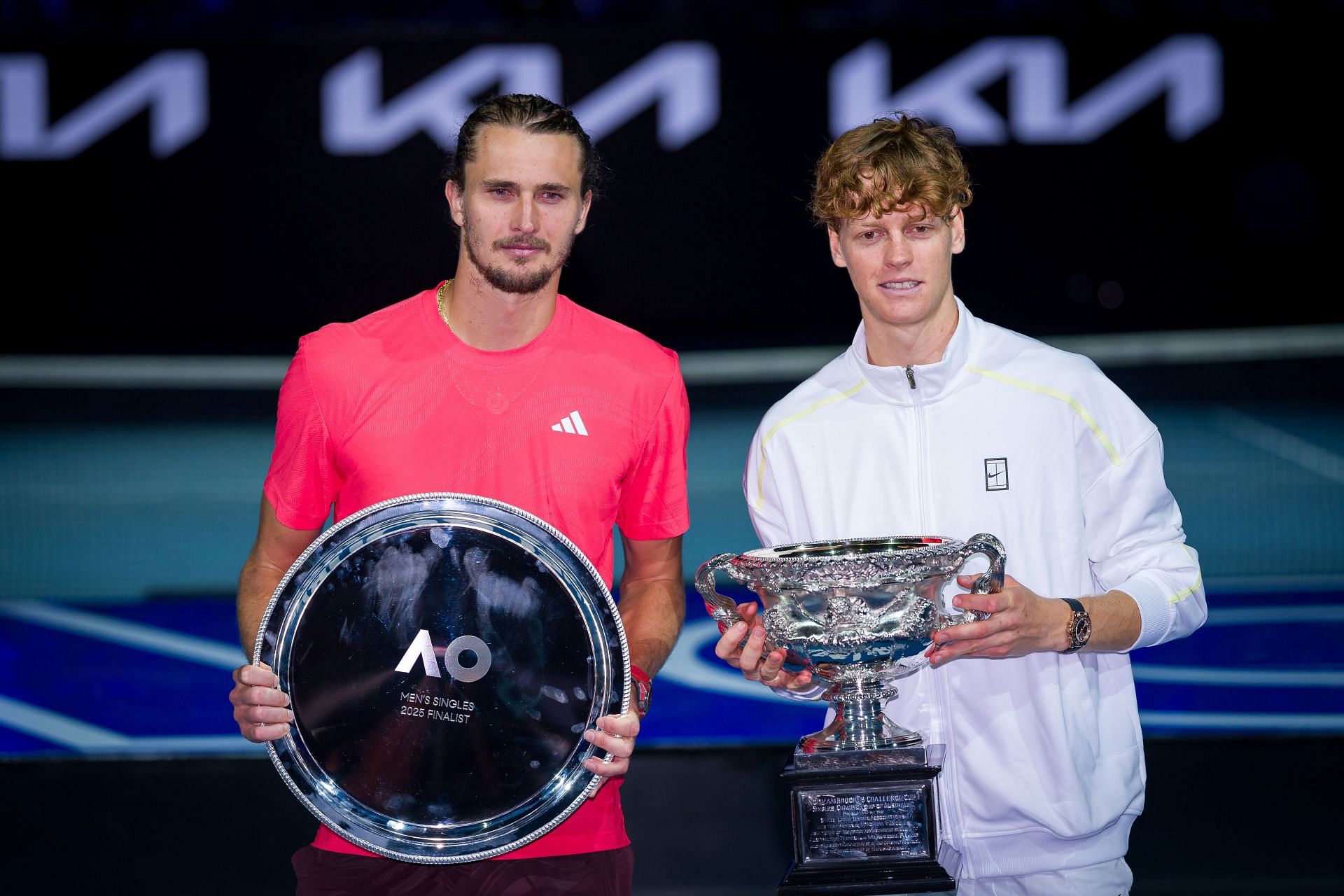 Alexander Zverev and Jannik Sinner with their trophies at the 2025 Australian Open - Source: Getty